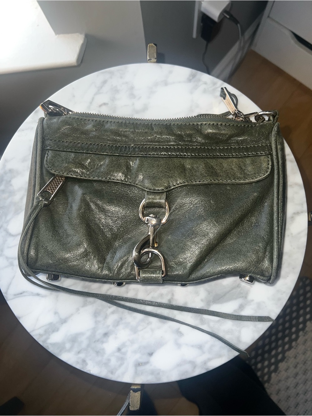 Olive Green Leather Crossbody Bag